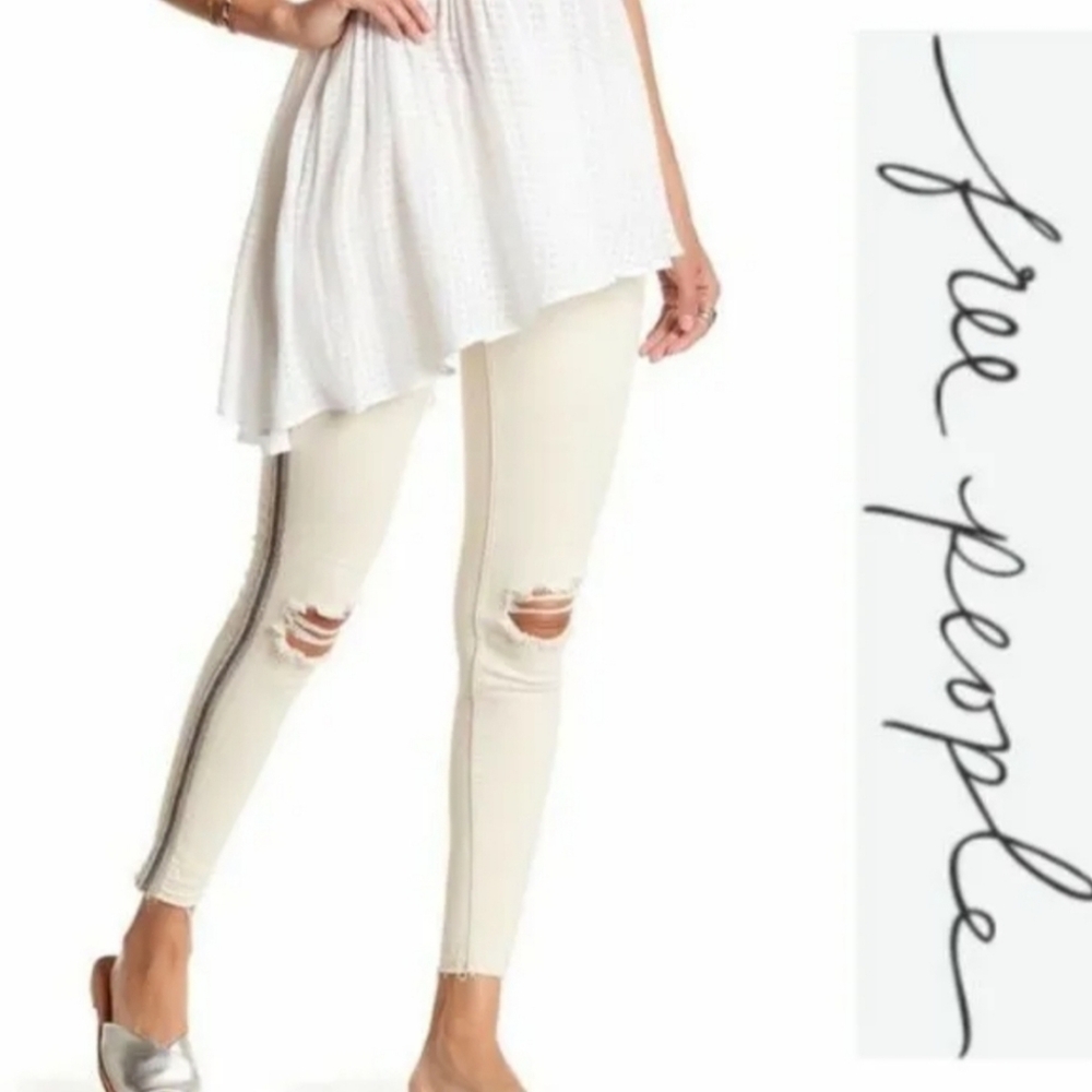 Free People Side Bead Embellished Skinny Jean